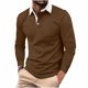 thumbnail image 1 of Blusa y camisa de manga larga con cuello vuelto para hombre, abrigo de poliéster con botones y bloques de color para tiempo libre., 1 of 7