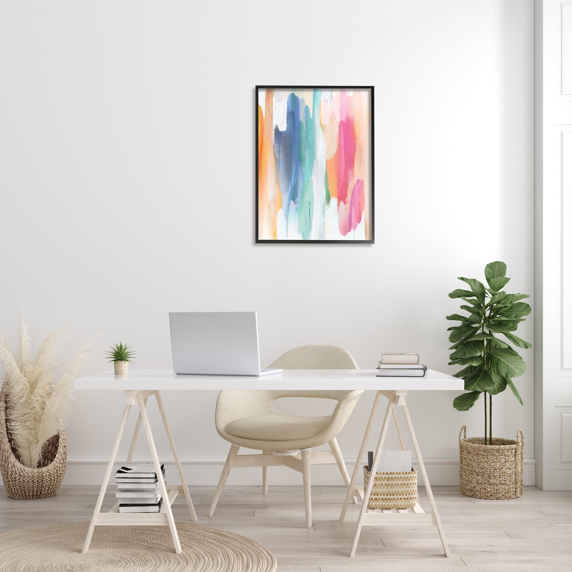 Stupell Industries Faded Rainbow Tones Layered Shape Abstraction Global Painting Black Framed Art Print Wall Art, 24 x 30, Design by Jackie Hanson