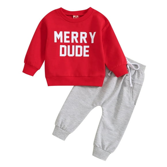 Zanarzt Newborn Baby Girl Clothes Toddler Boys Long Sleeve Christmas Letter Prints Tops and Pants Child Kids 2PCS Set Outfits Fall Winter Clothese Red,3-6 Months