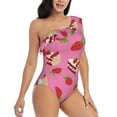 thumbnail image 5 of Balery Strawberry Cake One Shoulder Swimsuits for Women Ruffle Swimsuits Tummy Control One Shoulder Bathing Suits-Small, 5 of 8