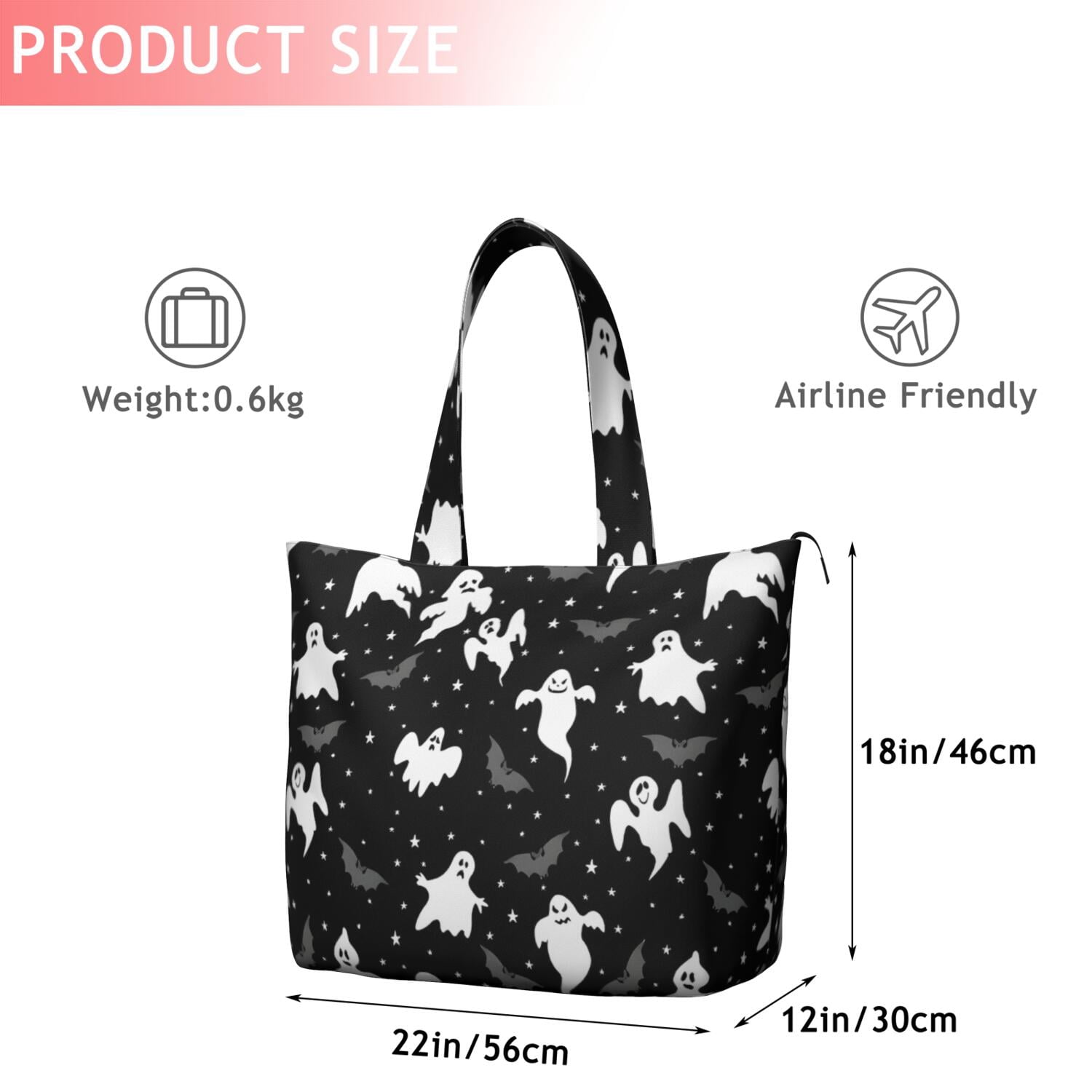 Halloween Ghost Bat Star Pattern Travel Tote Bags for Women Carry On,Large Weekender Bags for Women Travel,Multi Functional Duffle Bag for Work,Shopping,Sports