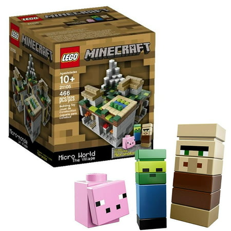 LEGO Minecraft Micro World: The Village 21105 Villager Pig Zombie Micromob Biome Build Top