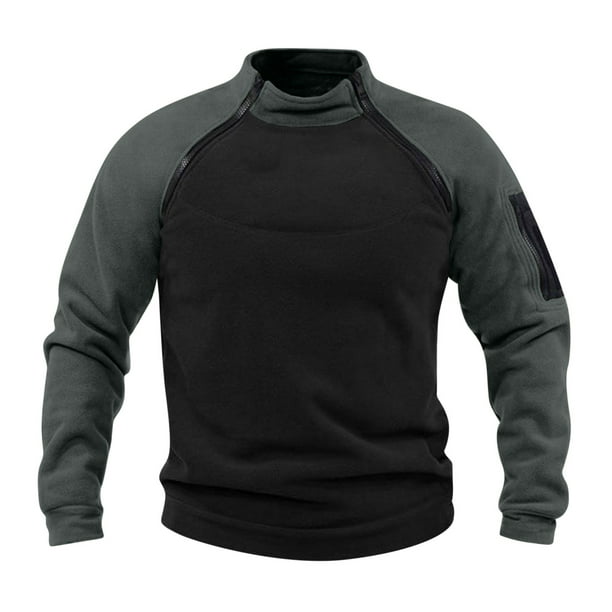 Blusa y camisa de manga larga con cuello alto para hombre, informal, de retazos, a la moda, de manga larga, con cuello alto y cremallera, para hombre