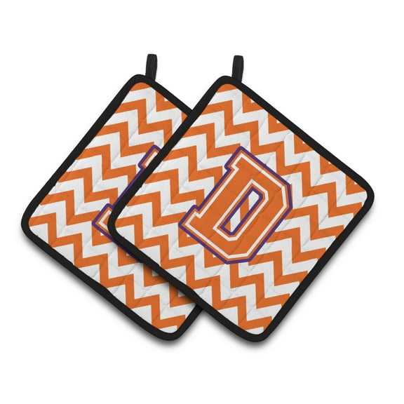 Carolines Treasures CJ1062-DPTHD Letter D Chevron Orange and Regalia Pair of Pot Holders, 7.5HX7.5W, multicolor