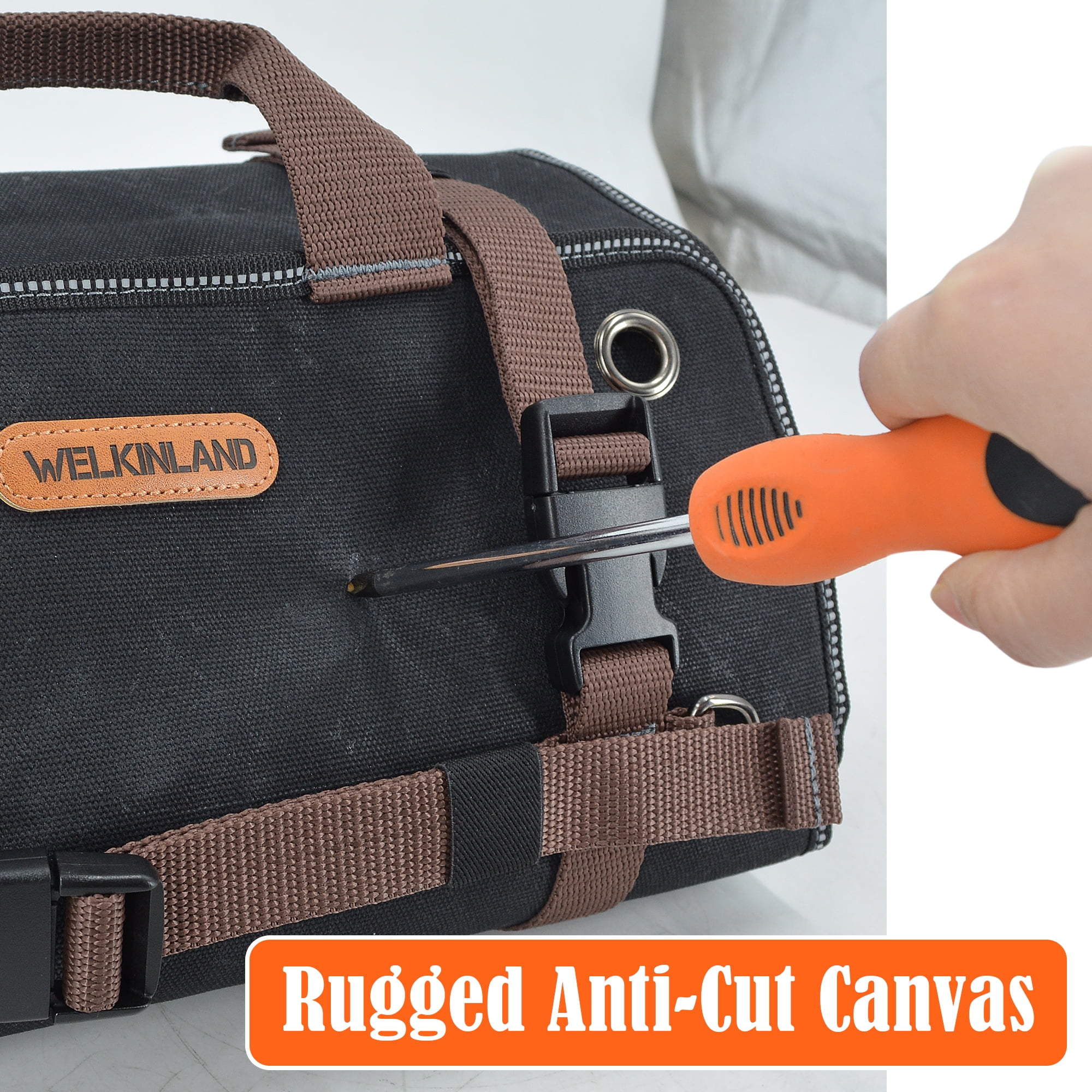 WELKINLAND Heavy-Duty Waxed Canvas 15-Pockets Tool Roll, 15L, Black