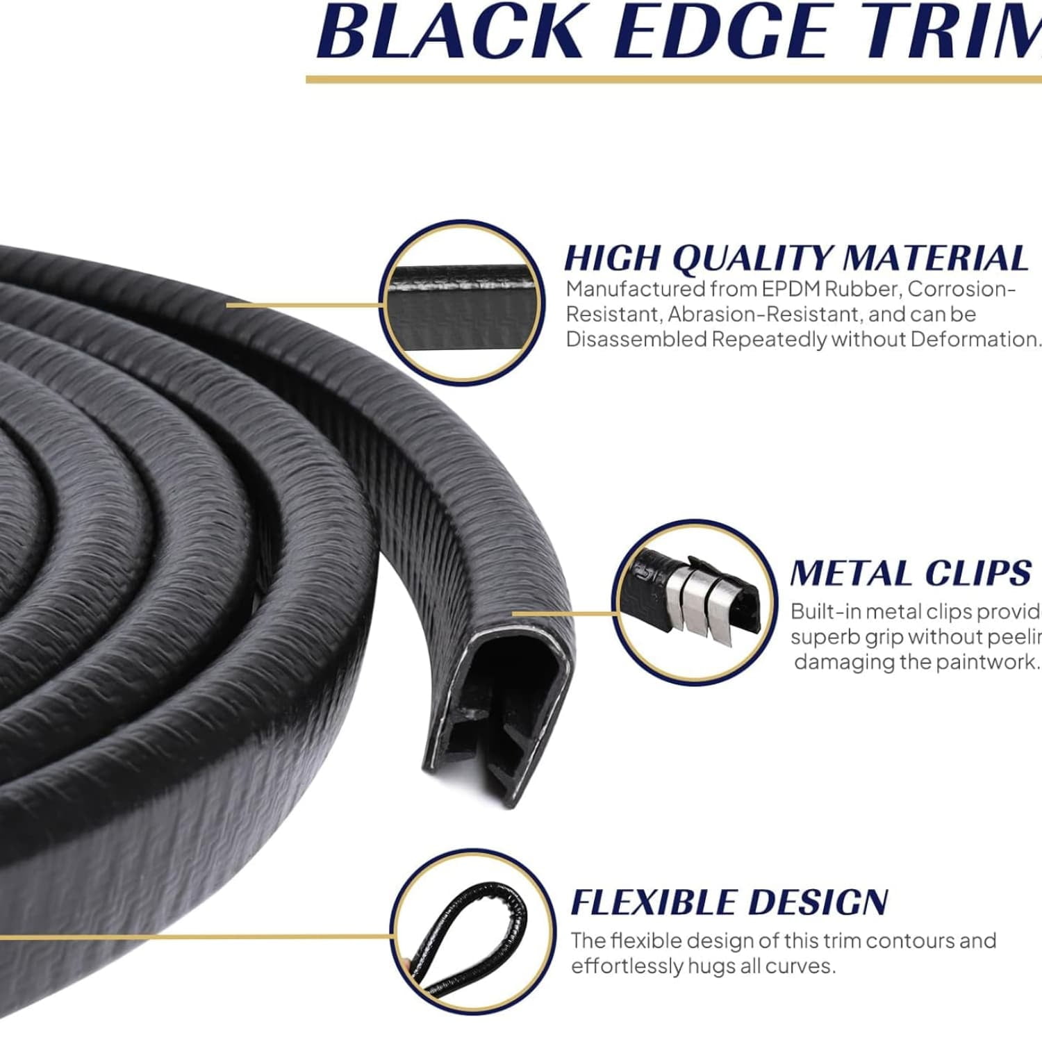 Edge Trim Black U-Channel Rubber Trim Edge with Steel 1/2" X 3/8" - Fit Gap 3/64" to1/4 Car Door Edge Sealing Strip PVC Weather Stripping with Metal, Metal Edge Protector, 28FT