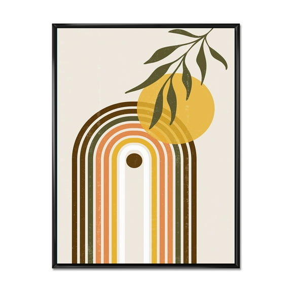 Designart 'Abstract Retro Rainbow With Yellow Sun' Modern Framed Canvas Wall Art Print