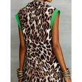 thumbnail image 4 of Womens Leopard Print Sleeveless Shirt Dress With Vibrant Green Trim Elegant Vacation Summer Maxi, 4 of 7
