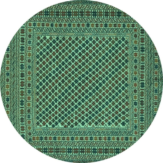 Ahgly Company Machine Washable Indoor Round Persian Turquoise Blue Traditional Area Rugs, 3' Round