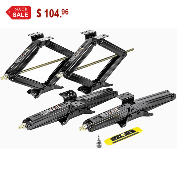 ROCKMAN 24" 7500lbs RV/Camper /Trailer Stabilizer Leveling Scissor Jacks w/Socket & Level, Set 4
