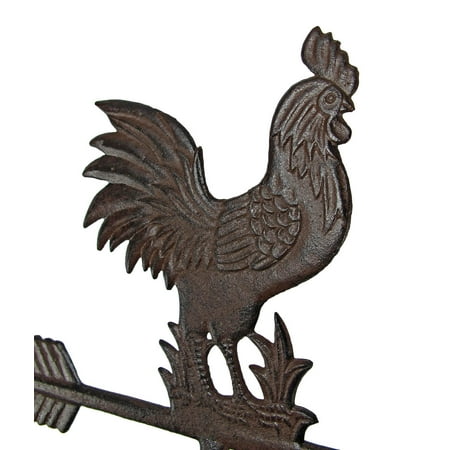 Antiqued Finish Cast Iron Rooster Weathervane Garden Stake Antiqued Finish Cast Iron Rooster