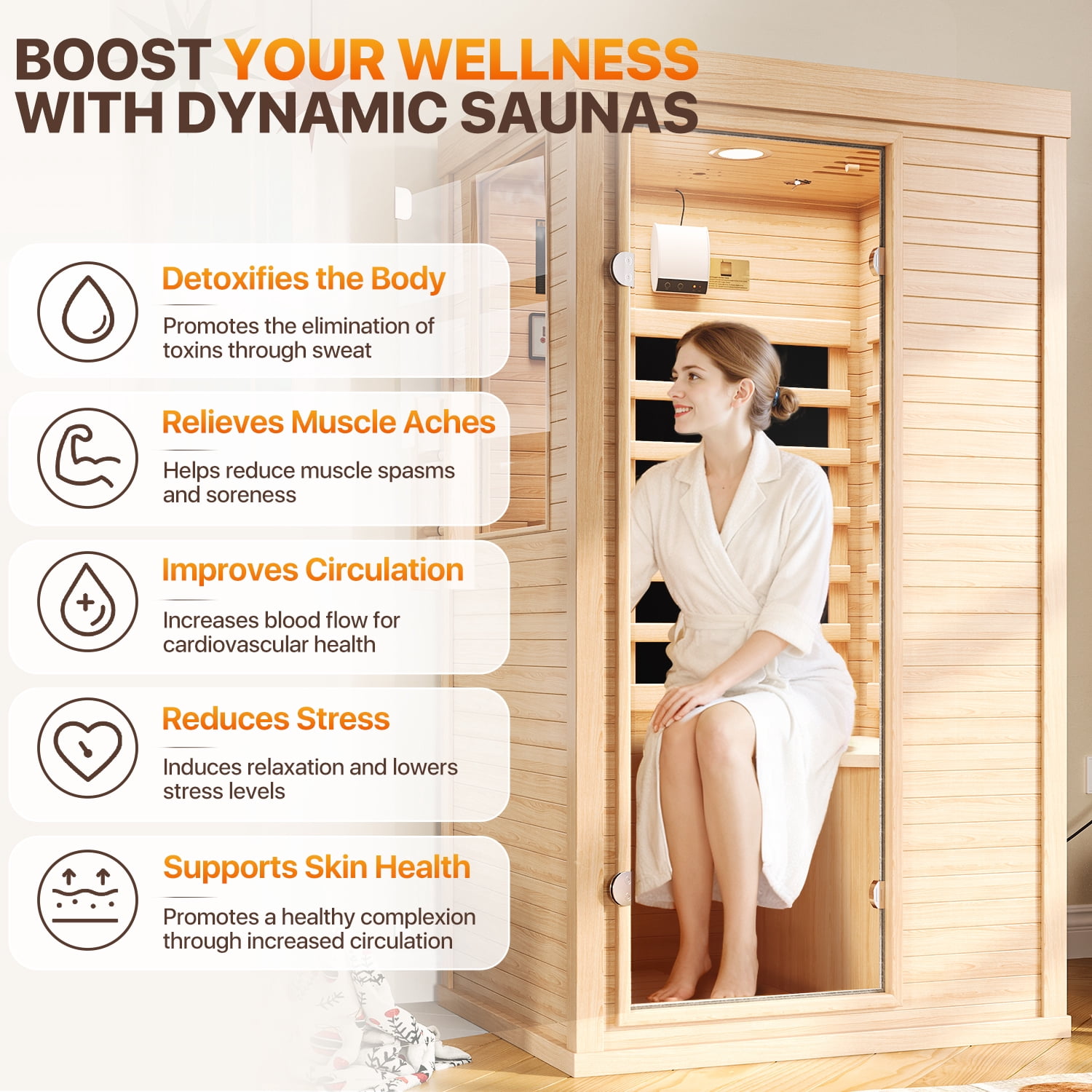 BaPiPro 3x5 FT Infrared Sauna for Home –1 to 2 Person Compact Indoor Spa Room with 4 Infrared Heaters, Canadian Hemlock Wood, Chromotherapy, Bluetooth Speaker