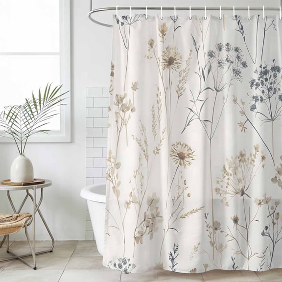 Beige Black Botanical Waterproof Fabric Shower Curtain,Watercolor Floral Vintage Waterproof Fabric Shower Curtain for Bathroom Curtains Bathtubs Hotel Shower Curtains with 12 Hooks Stall 48x72in