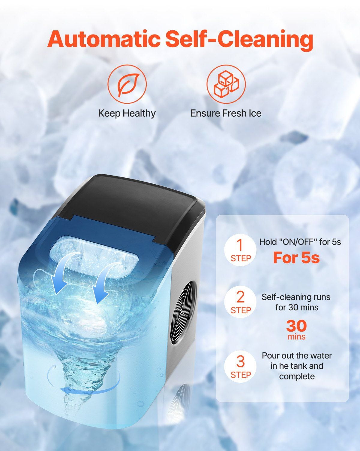 Portable Self Cleaning Countertop Ice Maker 33 Pounds in 24 Hours 9 Cubes in 6 Minutes with Ice Scoop Basket Bullet Shape Ice for Home Kitchen Office Bar Party