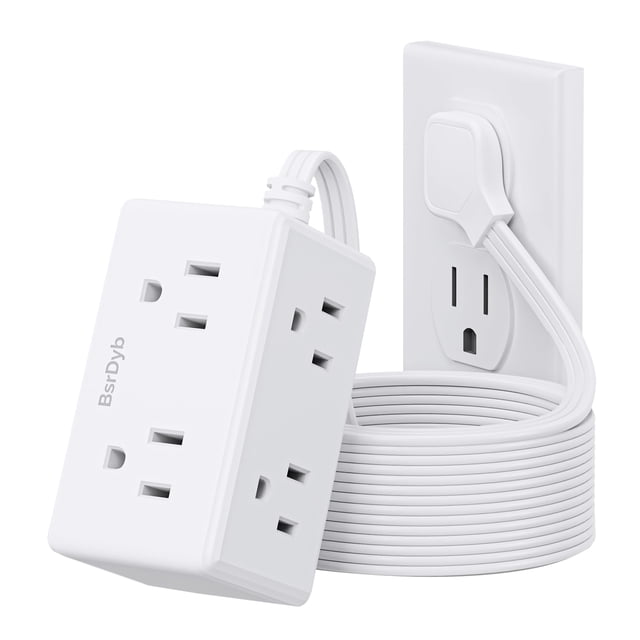 Cable de extensión Power Strip BSRDyB de 6 salidas y 10 pies, blanco ETL