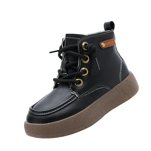 XXWXYD Boots for Girls Fashion Fall Winter Children's Flat Non Slip Boots Side Zipper Comfortable Simple Casual Walking Shoes for Toddler/Little Kid/Big Kid(6-7 Years,Black)