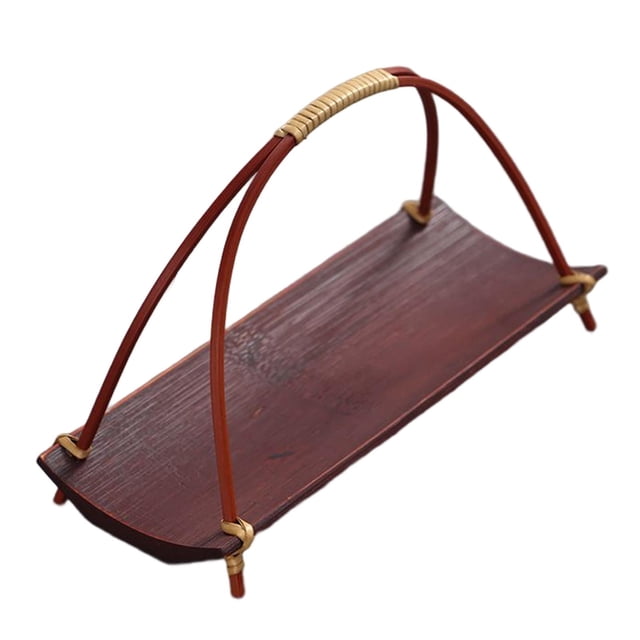 veasfak Multi Purpose Saucer Tray with Handles Bamboo Serving Tray for Parties Decor Red