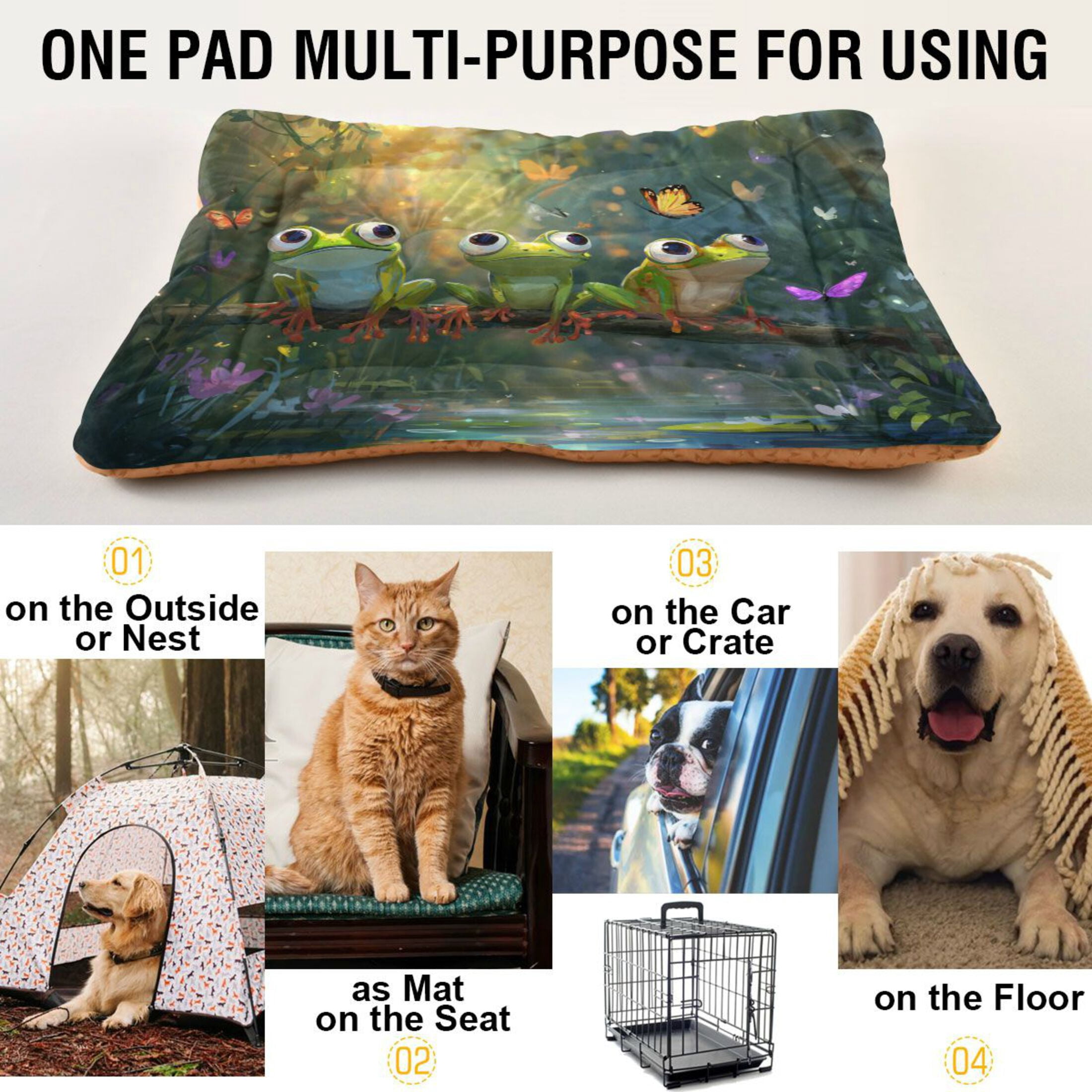 Qxltty Cute Frog Ped Pad Wear-resistant and Hard to Bite Through Sleeping Pad for Small Medium Large Dogs Winter Pet Bed 36×24in