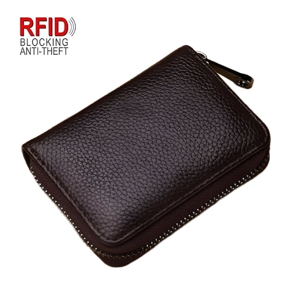 GASTROPOD Card Slots Credit Card Holder RFID Leather Accordion Card Case Small Wallet for Women or Men with Zipper-Brown