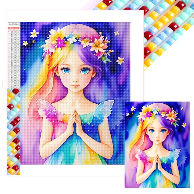 5D DIY Con Cuentas Cuadradas Acuarela para Niña Pequeña 35x45cm