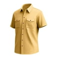 thumbnail image 6 of Fnooota Men's Button Down Shirts, Solid Color Colored 2025 Summer Short Sleeve Shirts Yellow Size L, 6 of 8