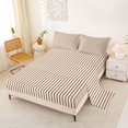 thumbnail image 2 of Castle Fairy Mid Century Thin Stripe Queen Sheets 4 Pieces,Retro Vertical Pattern Queen Sheet Sets,White Walnut Brown,1 Flat Sheet, 1 Fitted Sheet and 2 Pillowcases, 2 of 7