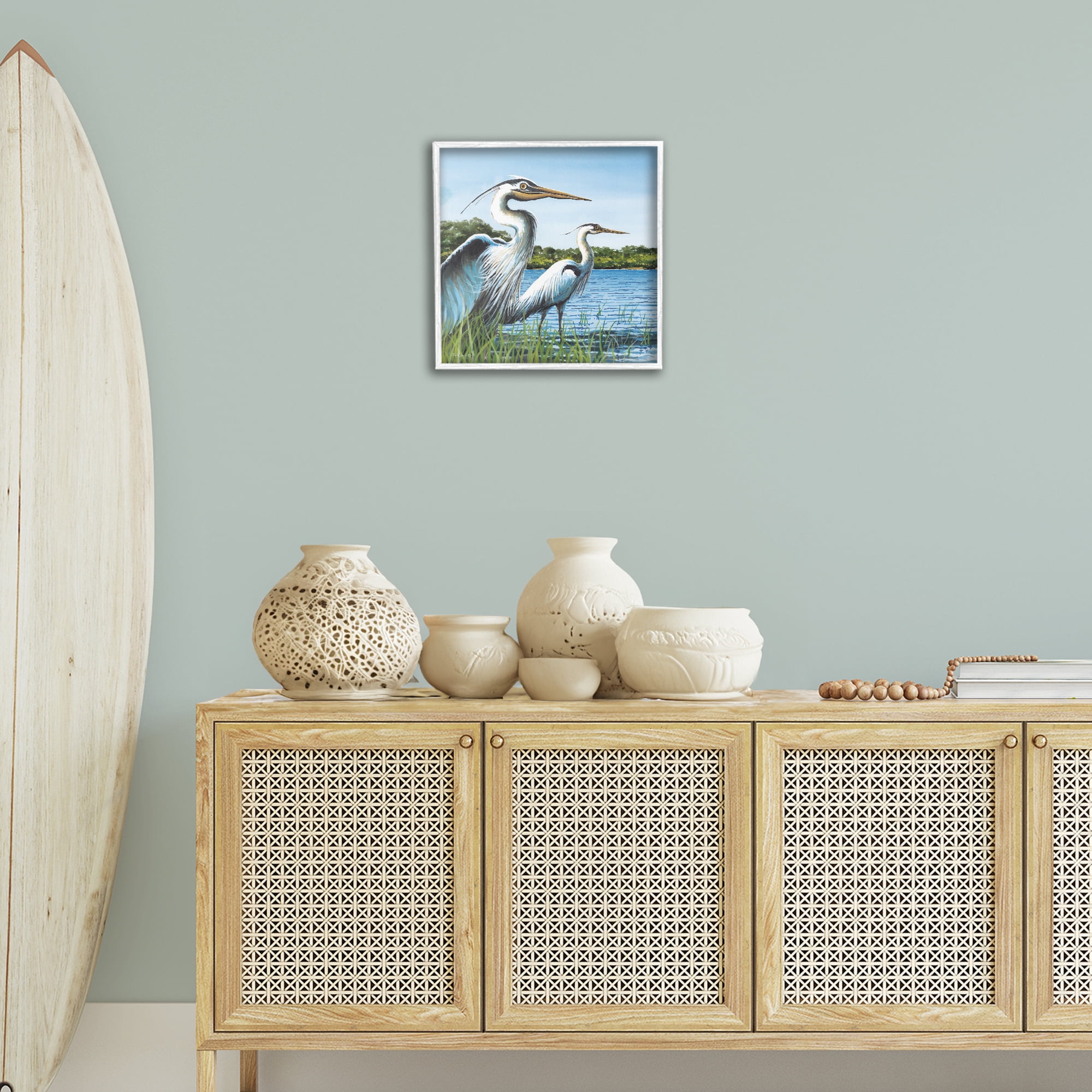 Stupell Industries Traditional Egrets Gazing Animals & Insects Painting White Framed Art Print Wall Art, 17 x 17