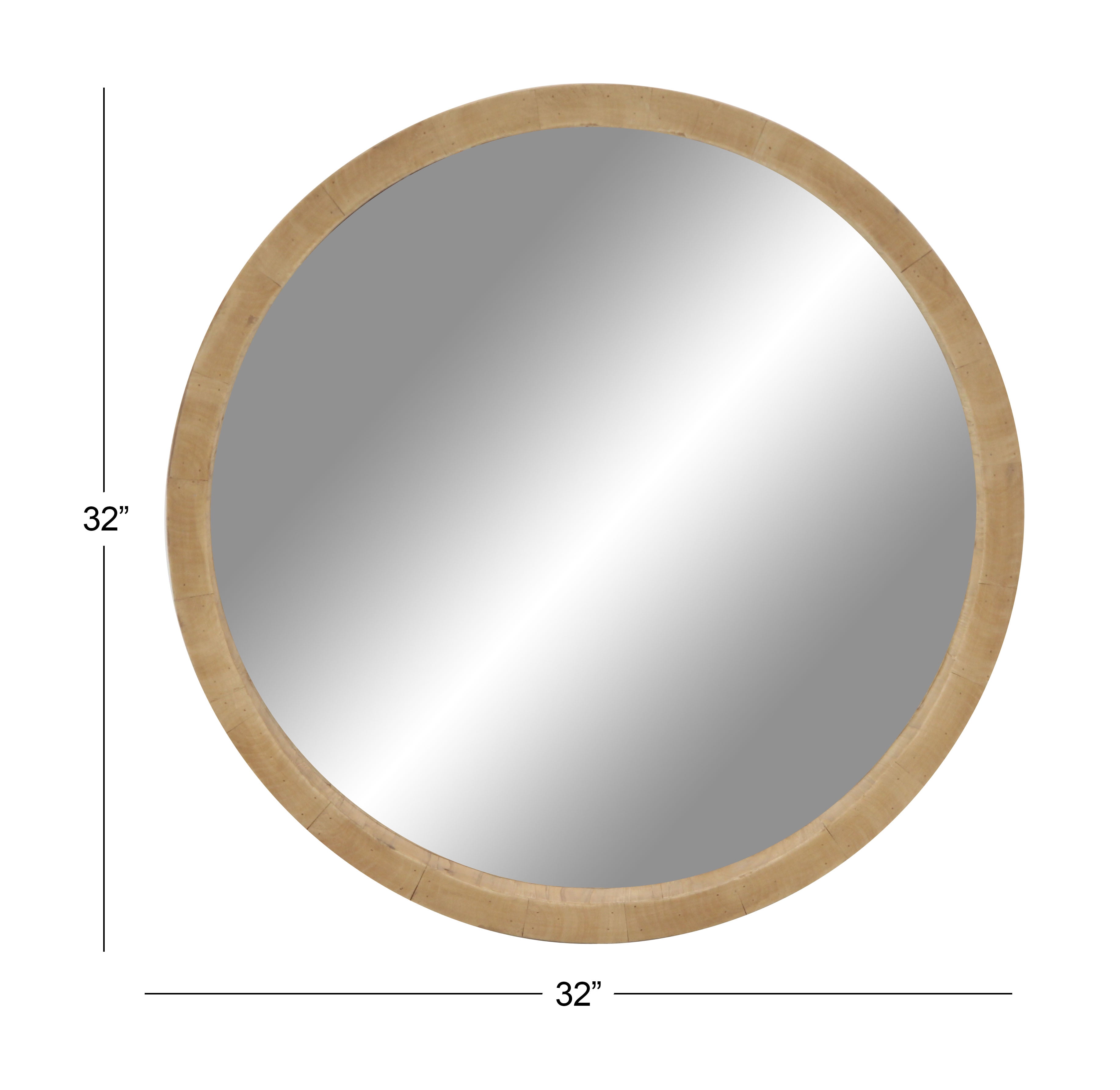 Decmode 32 Inch Rustic Wooden Round Wall Mirror Brown