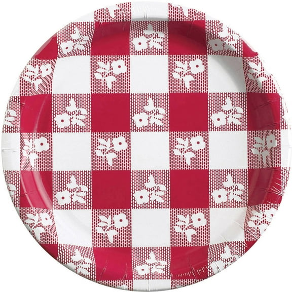 Red Gingham Plates, 25pk