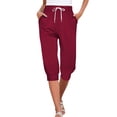 thumbnail image 1 of Lroveb Pantalons Capri pour Femmes avec Cordon de Serrage Pantalons d'Entraînement d'Été Shorts 2024 Taille Haute à Volants Ourlet Plissé Floral Pantalons Décontractés Rouge, 1 of 5