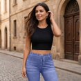 thumbnail image 6 of Jean Capris for Women Stretchy High Waisted Denim Capri Leggings Casual Pants with Pocket, S, 6 of 6