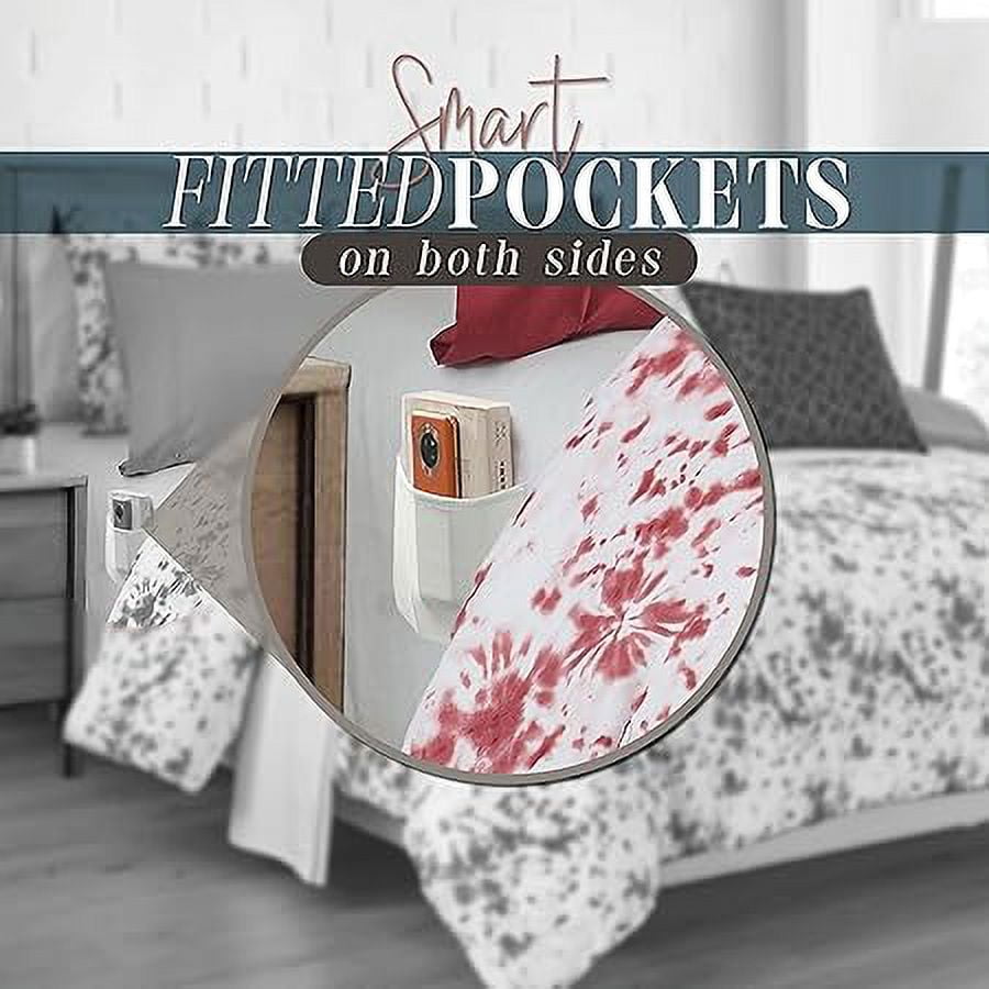 Elegant Comfort Reversible 10-Piece Comforter Set, Tie-Dye Print, Decorative Pillow and Fitted Sheet with Smart Pockets, Soft, Plush, Lightweight Material, 10pc Tie-Dye Set, Full, Burgundy