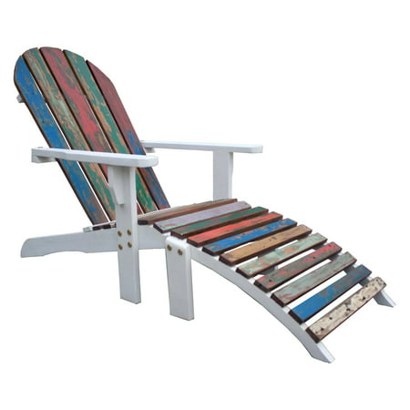 Chic Teak Marina Del Rey Recycled Boat Adirondack Chair with Footstool