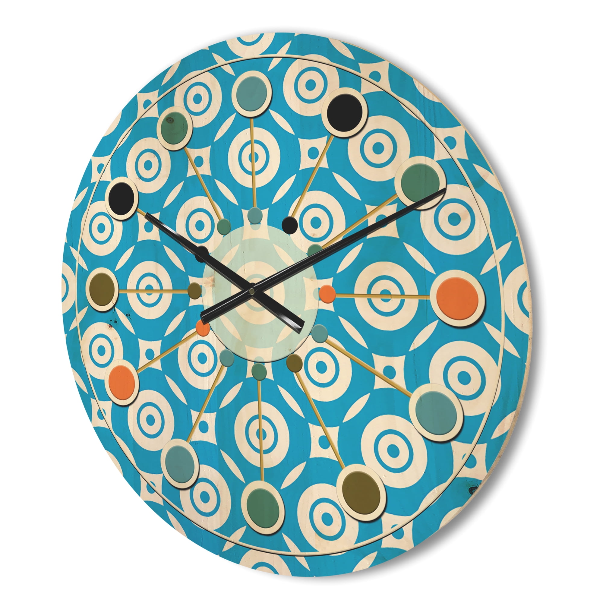 Designart 'Ornamental Retro Design IV' Mid-Century Modern Wood Wall Clock
