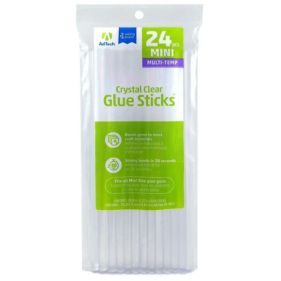 AdTech Crystal Clear Glue Sticks (W220-3824) – Mini Size, Crystal Clear, Hot Glue Gun Sticks. All-purpose glue sticks for crafting, scrapbooking & more. Pack of 24, 8” long .28 Diameter hot glue stick