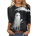 thumbnail image 2 of VKOYWKM Womens Halloween Ghost Shirts 3/4 Sleeve Halloween Spooky Graphic T Shirts Holiday Crew Neck Three Quarter Length Sleeve Fall Blouses, 2 of 5