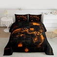 thumbnail image 2 of Black and Orange Comforter Set Full,Modern Geometric Gaming Bedding Set ,Gradient Neon Cubes Gamer Quilt Plaid Grid Duvet Insert Geometry Brick Wall Video Game Room Decor, 2 of 7