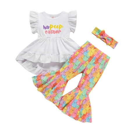 

JDEFEG Cute Outfits for Teen Boys Kids Toddler Baby Girls Autumn Winter Easter Print Rabbit Bunny Cotton Sleeveless Long Pants Tops Bell Bottom Headbands Set Clothes Girl Baby Gown A 100