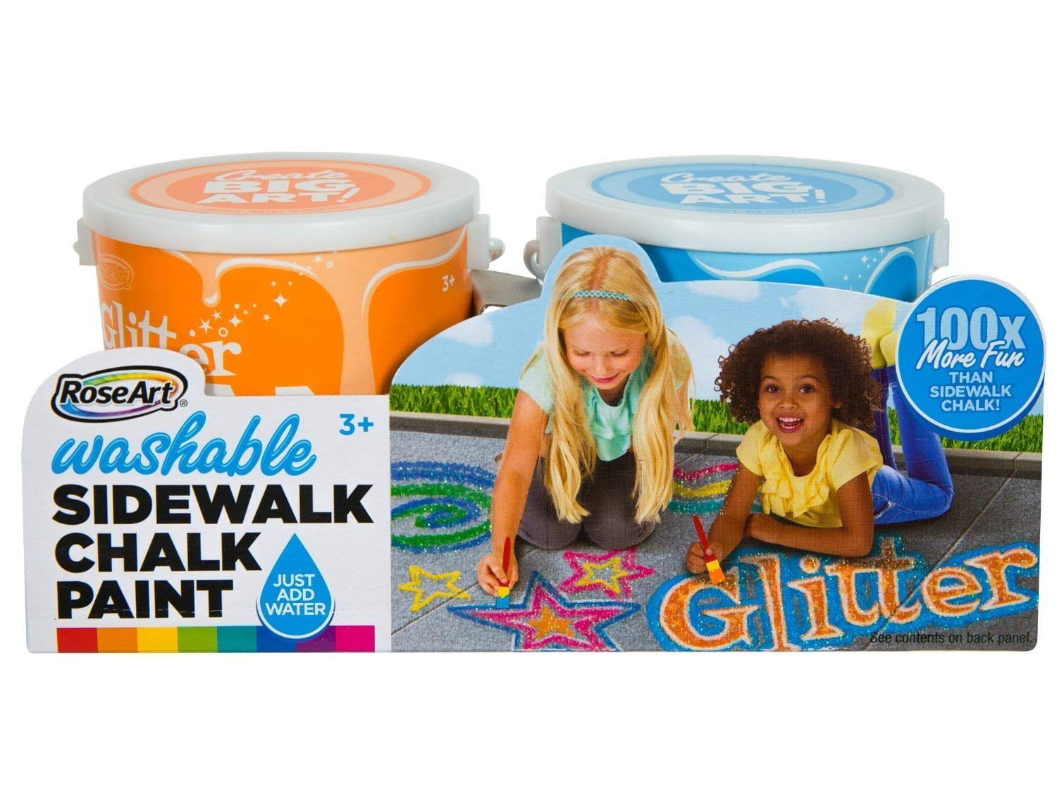 RoseArt Washable Sidewalk Chalk Paint (2 Count), Glitter Orange/Blue