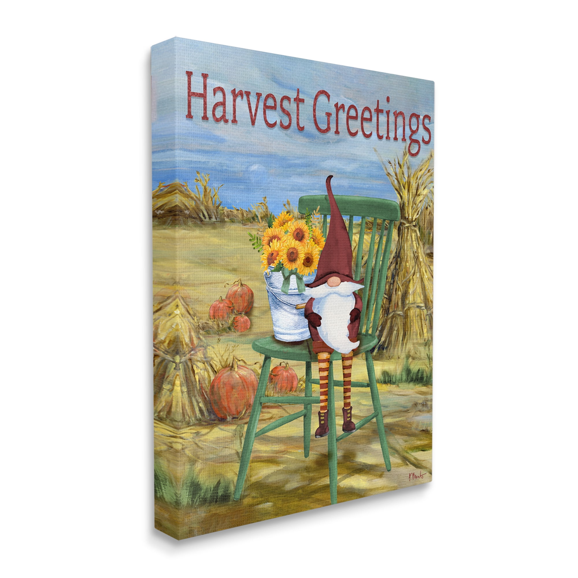 Stupell Industries Harvest Greetings Gnome Landscape Painting Gallery Wrapped Canvas Art Print Wall Art, 24 x 30