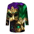 thumbnail image 6 of Mifsaly Women's 3/4 Sleeve Mardi Gras Tops Color Block Glittery Print Blouse Casual Loose Fit T-Shirt Funny Festival Celebration Party Shirts Spring Summer Dance Fashion Streetwear S, 6 of 6