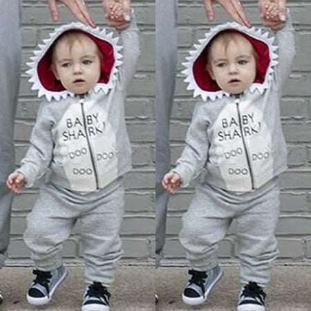 2Pcs Toddler Kids Baby Boy Shark Clothes Hooded Tops Pants Spring Outfits Set