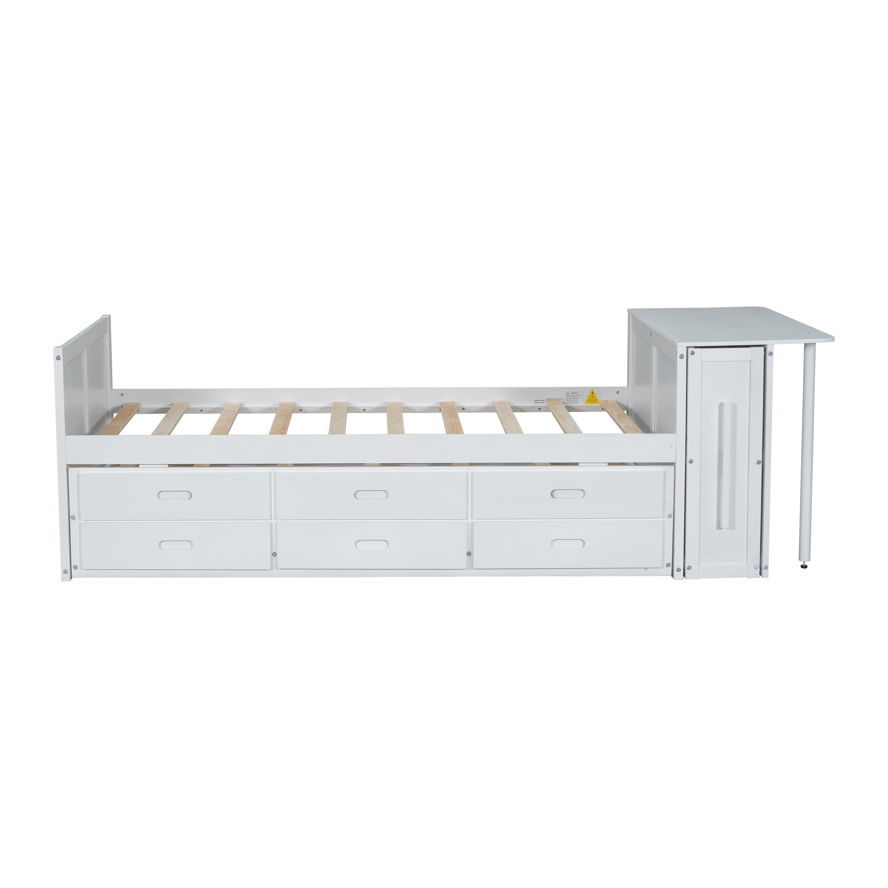 Mintazer Twin Size Bed with Trundle Bed & Storage Shelves, Platform Bed with 3 Drawers & Desk for Small Guest Room Kids Bedroom, White
