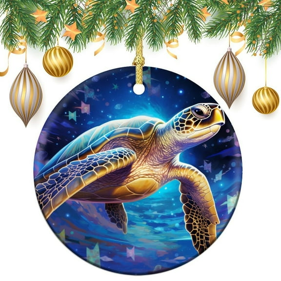 Sea Turtle With Stars Christmas Ornament Sea Turtle Swimming Fantastic Seaworld Ornament Keepsake Collectible Present Gift Xmas Tree Decoration Holiday Present