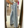 thumbnail image 2 of Women's Beau Blue Stripe Patchwork Wide Leg Jeans – Casual Daily Wear [ZhiHiMeRi] | 10, 2 of 6