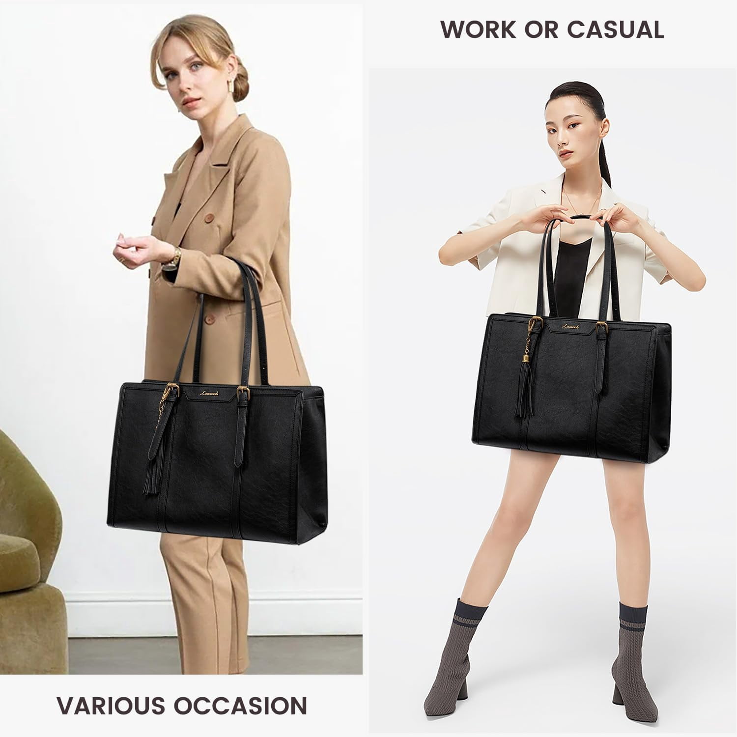 LOVEVOOK Laptop Bag for Women Vintage Leather Laptop Tote 15.6 inch Large Capacity Computer bag with Clutch Purse for Work