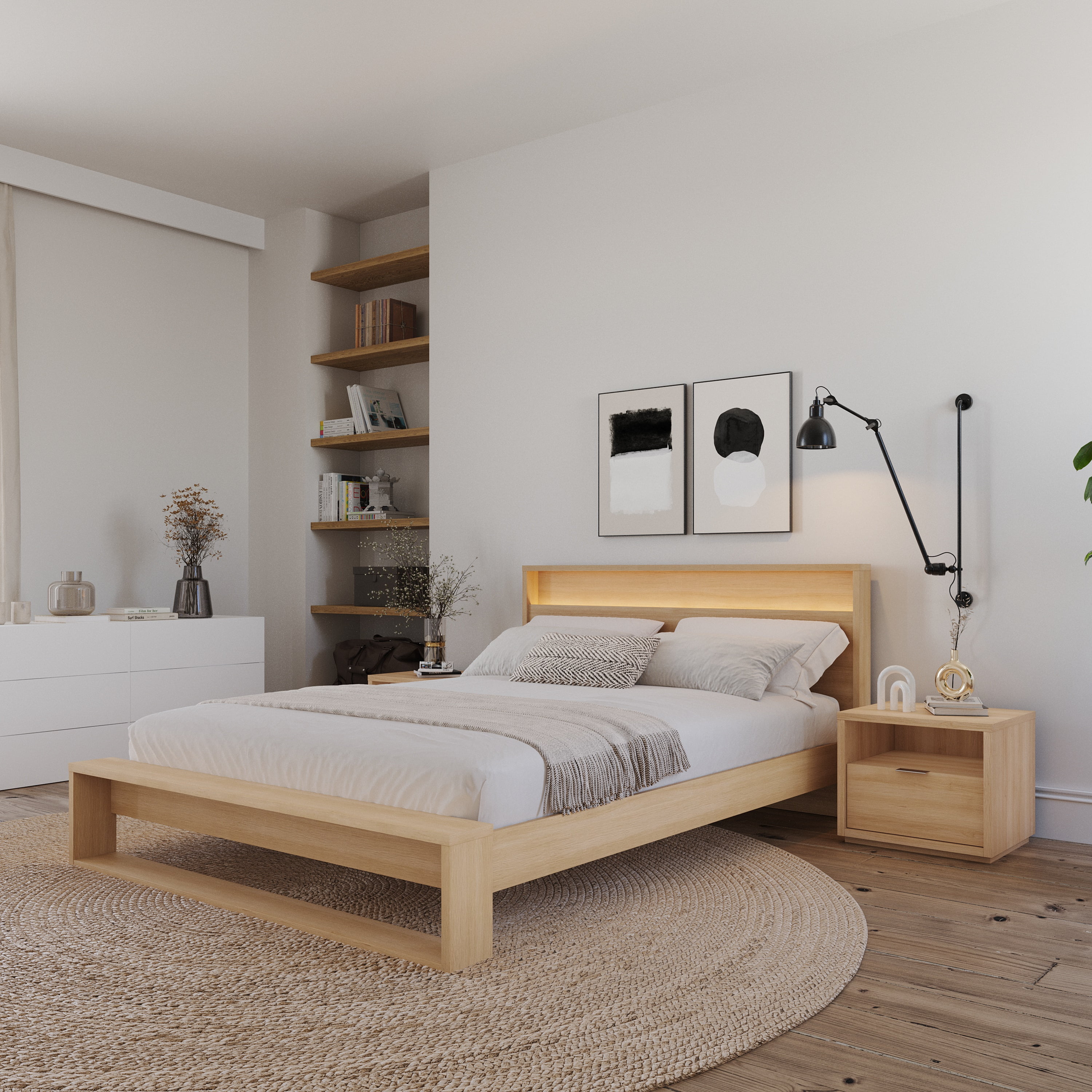 Nexera Modern 1 Drawer Nightstand, Natural Blonde Oak