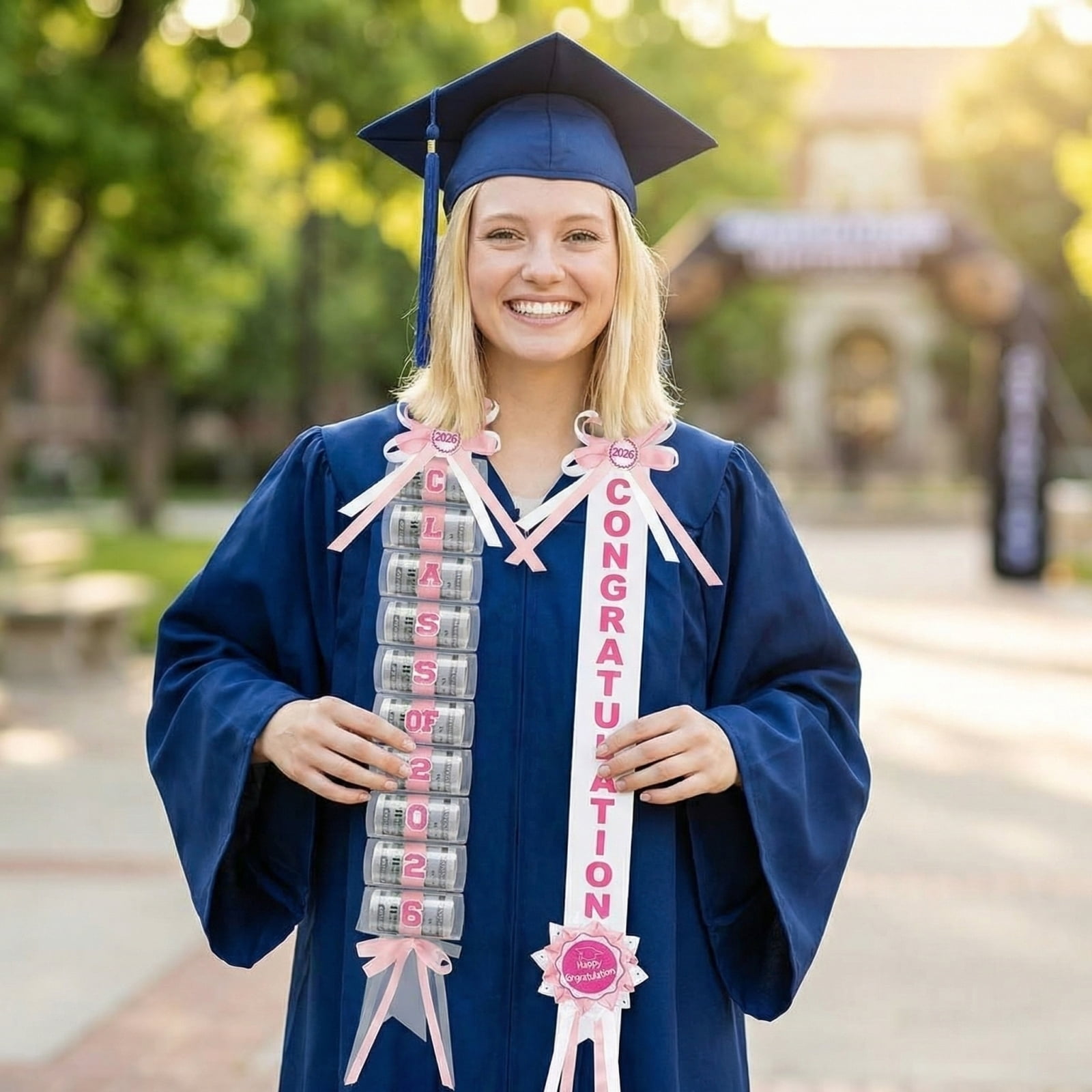 Graduation Money Lei Class of 2026 Grad Ribbon Double Braided Lei Graduation Cash Gifts Pull Ideas for High School College Party Supplies,Black