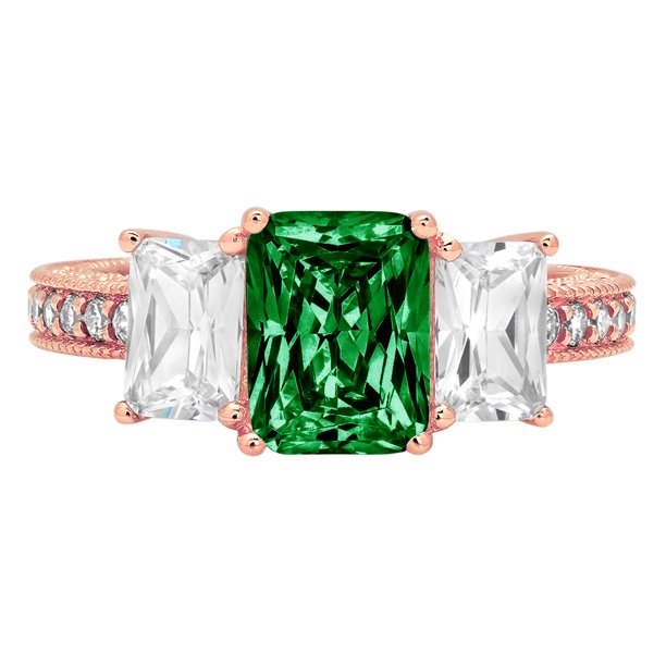 3.61ct emerald cut green simulated emerald 14k rose gold anniversary