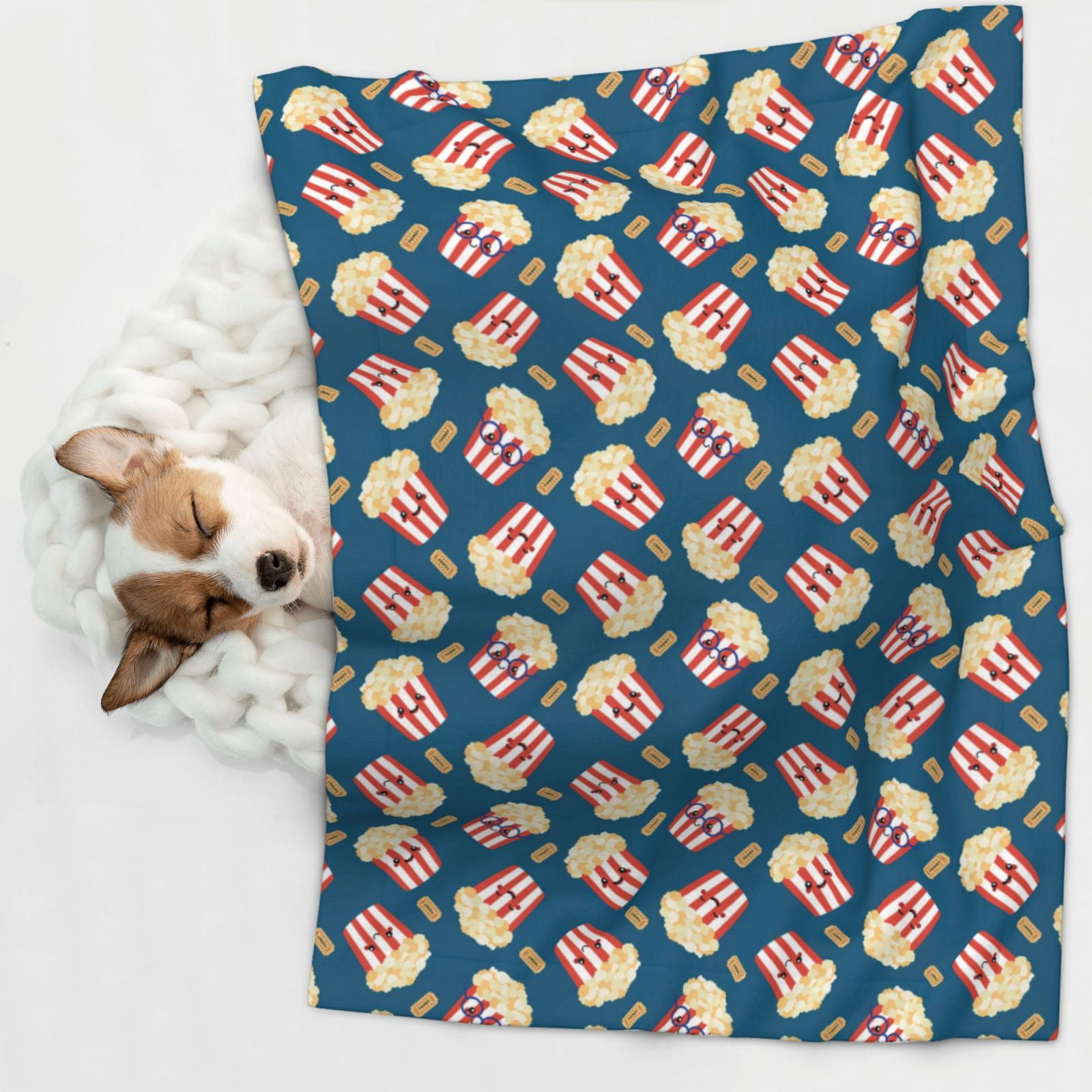 Naloa Popcorn With Glasses Dog Blanket, 3 Sizes Cat Blanket for Indoor Cats Large Medium Small Dog Gifts-Medium